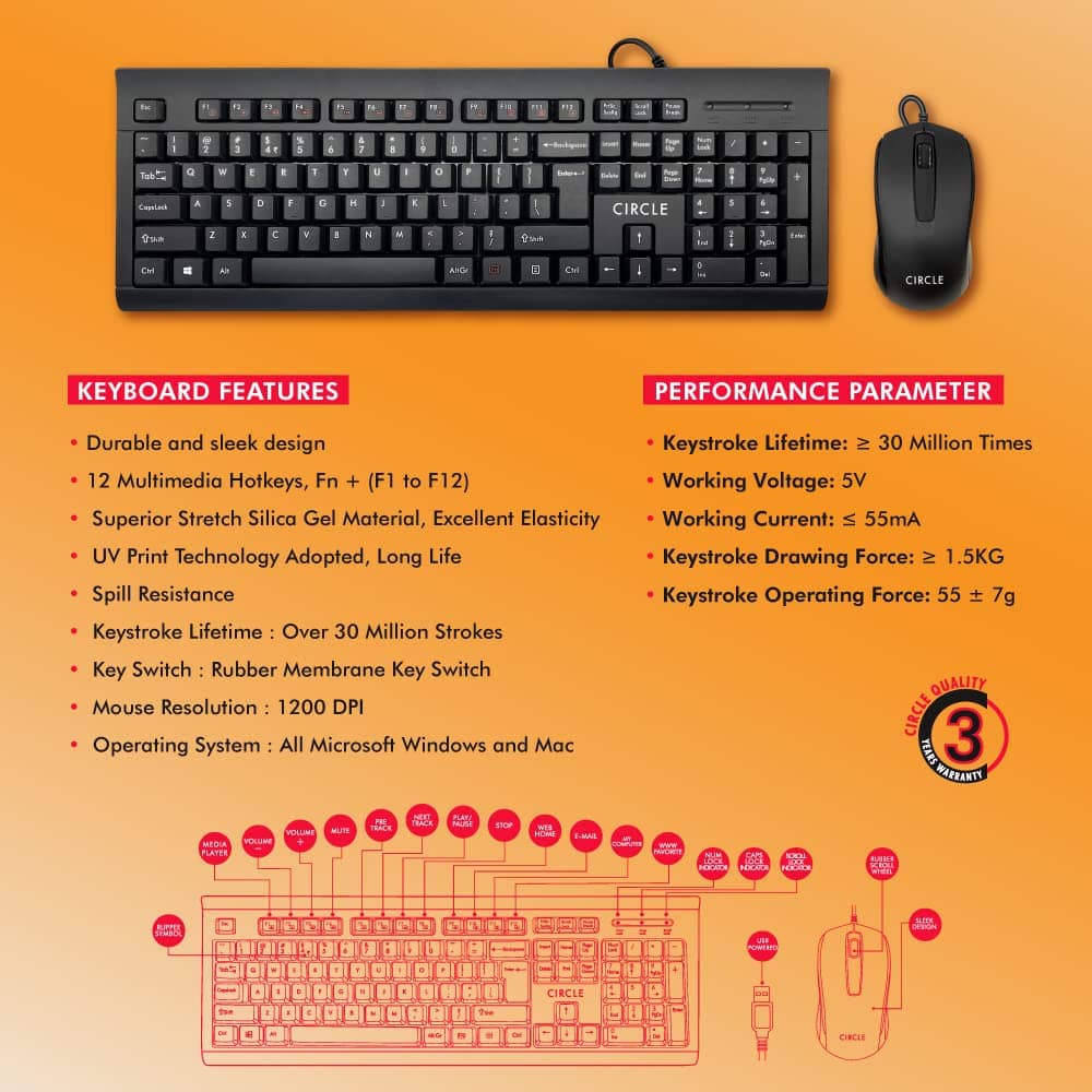 Circle Multimedia C41 USB Keyboard & Mouse Combo - Image 3