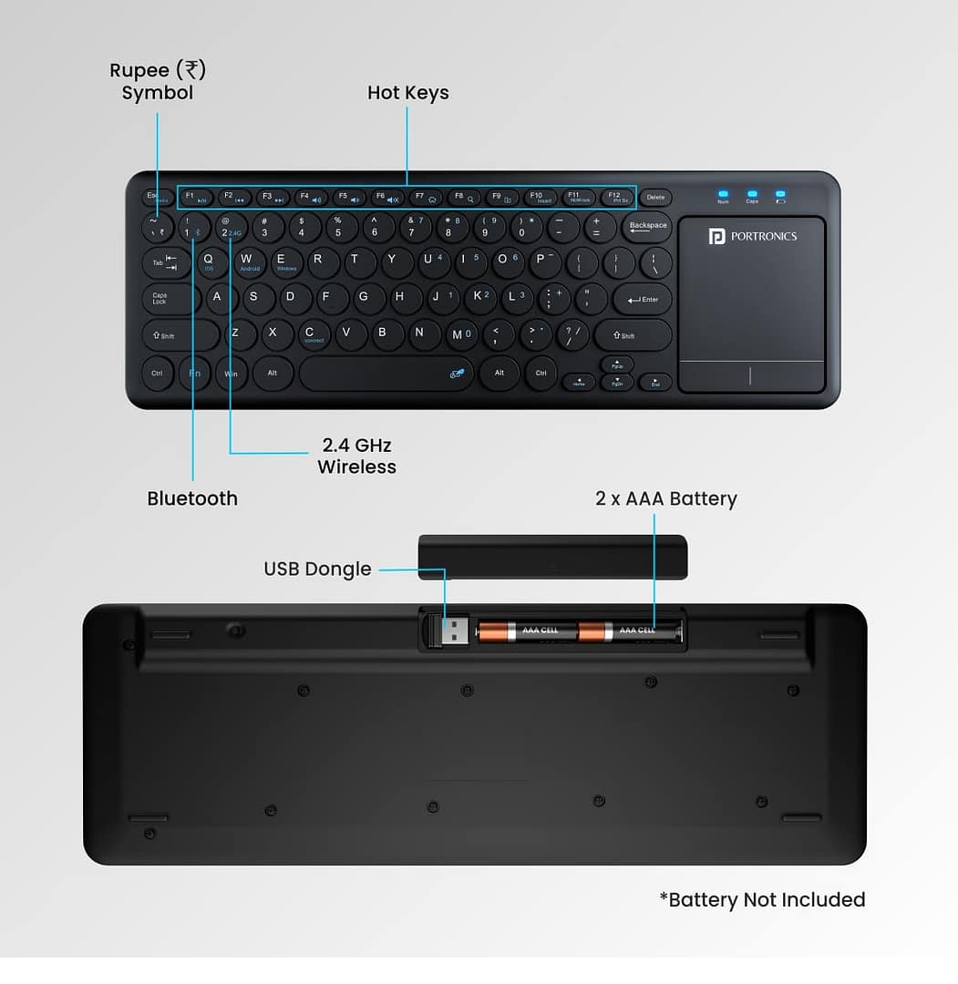 Portronics Bubble Pro Wireless Keyboard with Touchpad - Image 3