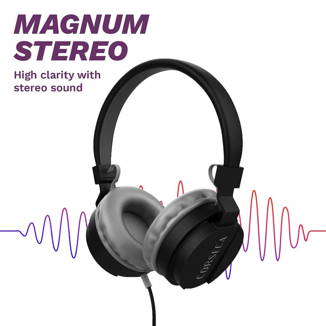 Corseca DMHW3213 HD Stereo Sound Wired On Ear Headphone with Mic - Image 2