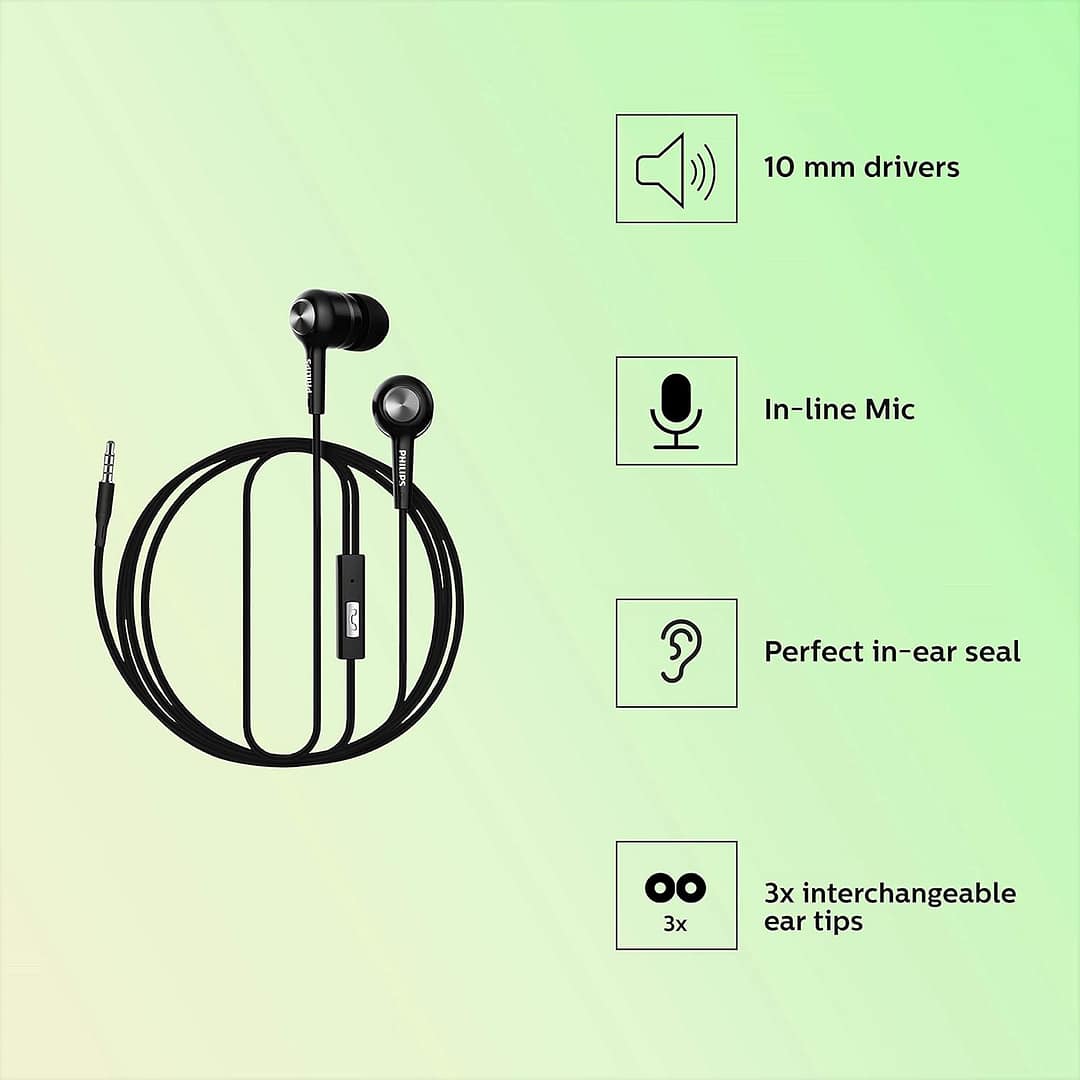 Philips Audio SHE1505BK/94 Wired Earphone with Mic - Image 2