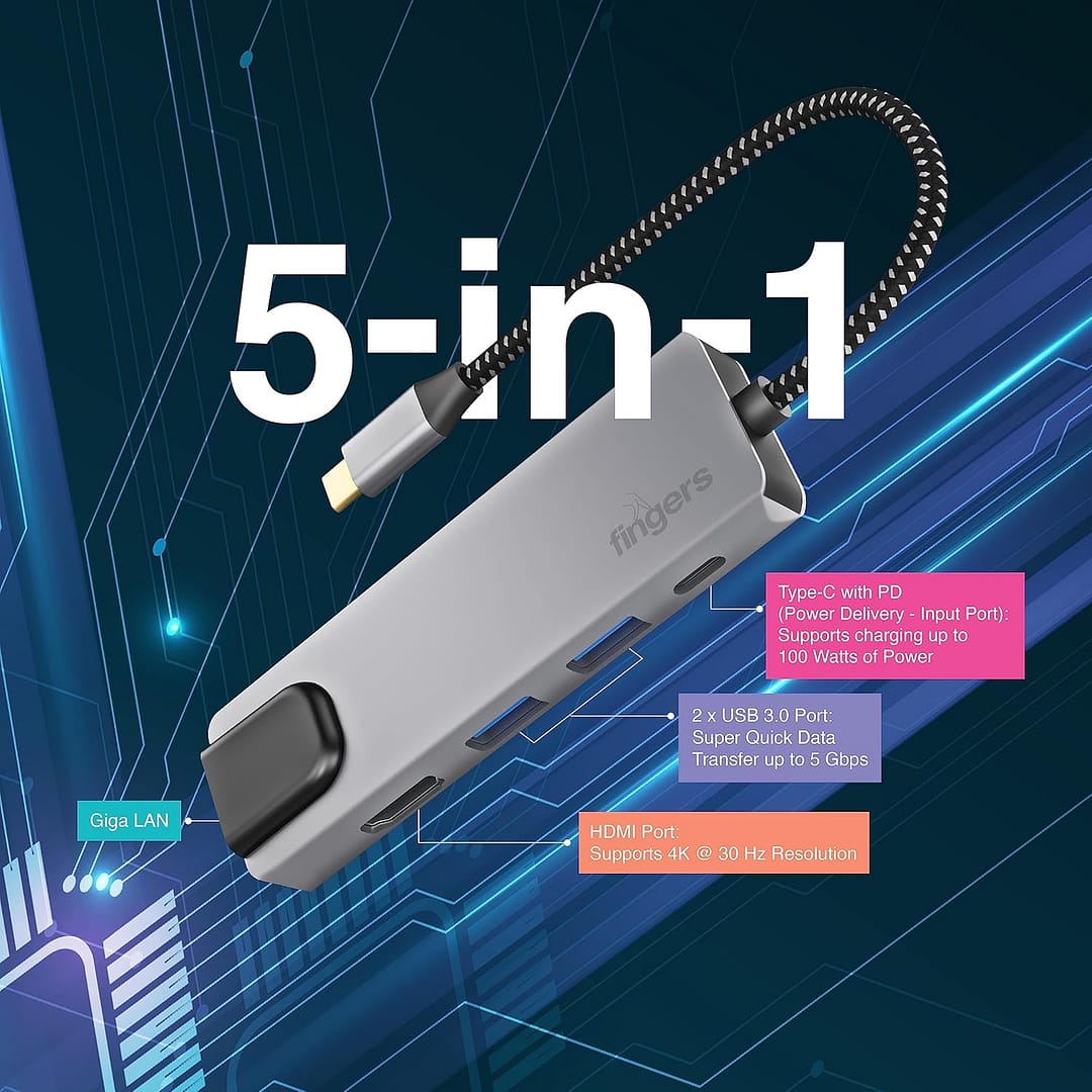 FINGERS UltimoDock 5-in-1 Type C USB Hub - Image 2