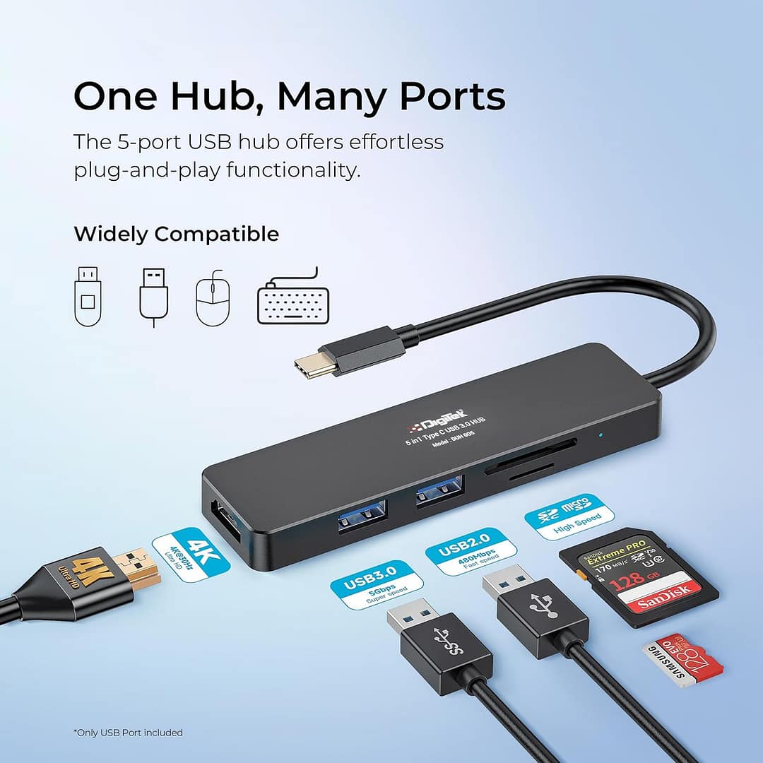 Digitek DUH 005 5-in-1 Type C USB Hub - Image 3
