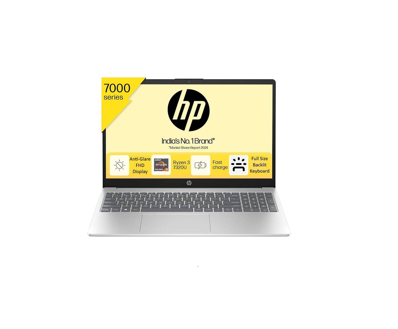 HP 15, AMD Ryzen 3 7320U Laptop (8GB LPDDR5, 512GB SSD) Anti-Glare, Micro-Edge, 15.6"/39.6cm,FHD, Win 11, Silver, 1.59kg, AMD Radeon Graphics, 1080p HD Camera, fc0154AU