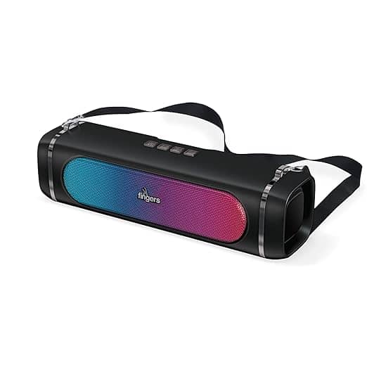 FINGERS SoundPower-20 Bluetooth Portable Speaker with Powerful 20 W Deep Bass, Mesmerizing RGB Lights, 9-Hour Playtime, Free Carry Strap, Built-in Mic (Black)