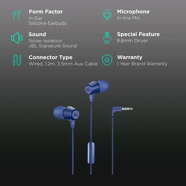 JBL T50HI Wired Earphone with Mic - Image 2