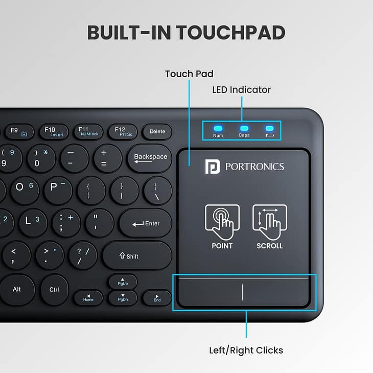 Portronics Bubble Pro Wireless Keyboard with Touchpad - Image 2