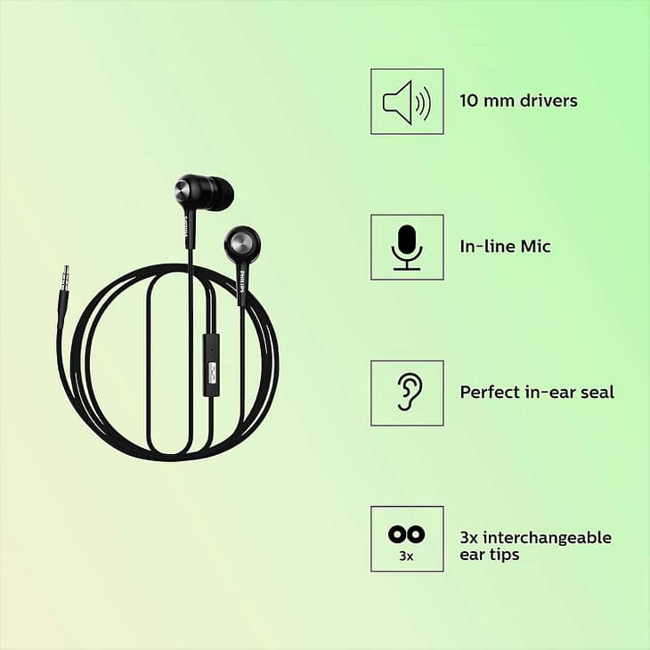 Philips Audio SHE1505BK/94 Wired Earphone with Mic - Image 2