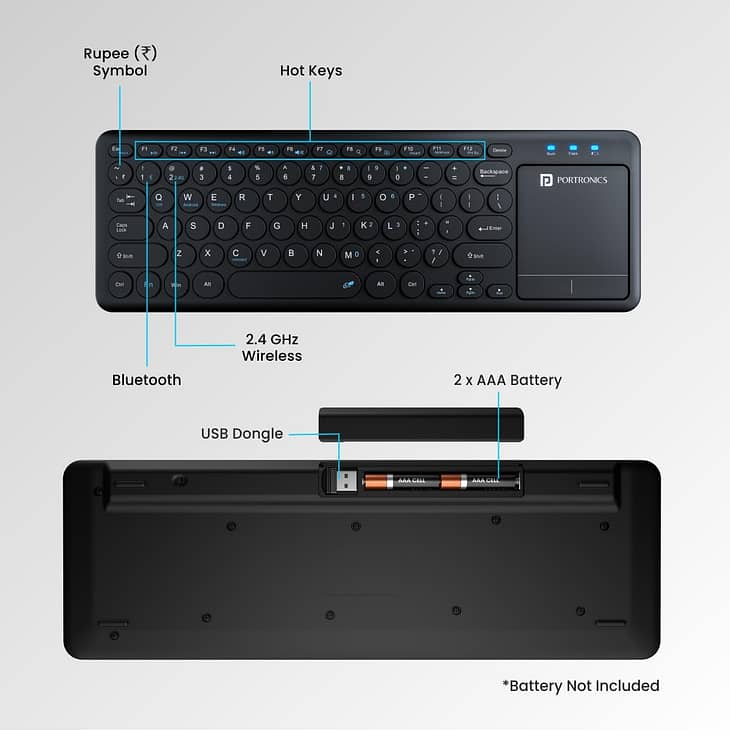 Portronics Bubble Pro Wireless Keyboard with Touchpad - Image 3
